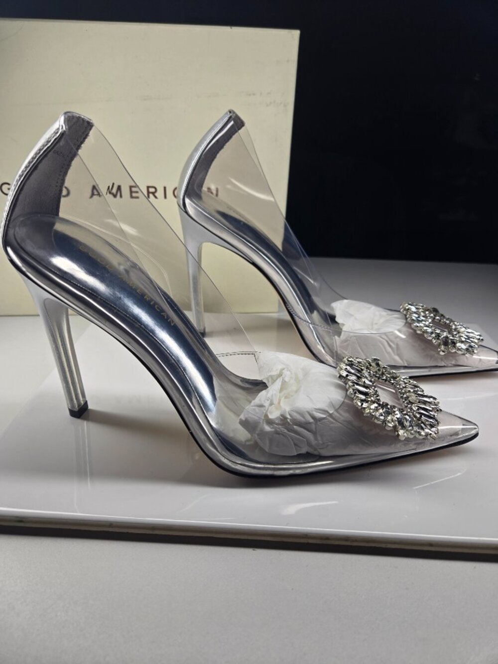 Good American Cinder-F*cking-Rella Clear & Silver Jeweled Pumps – Brand New ✨👠